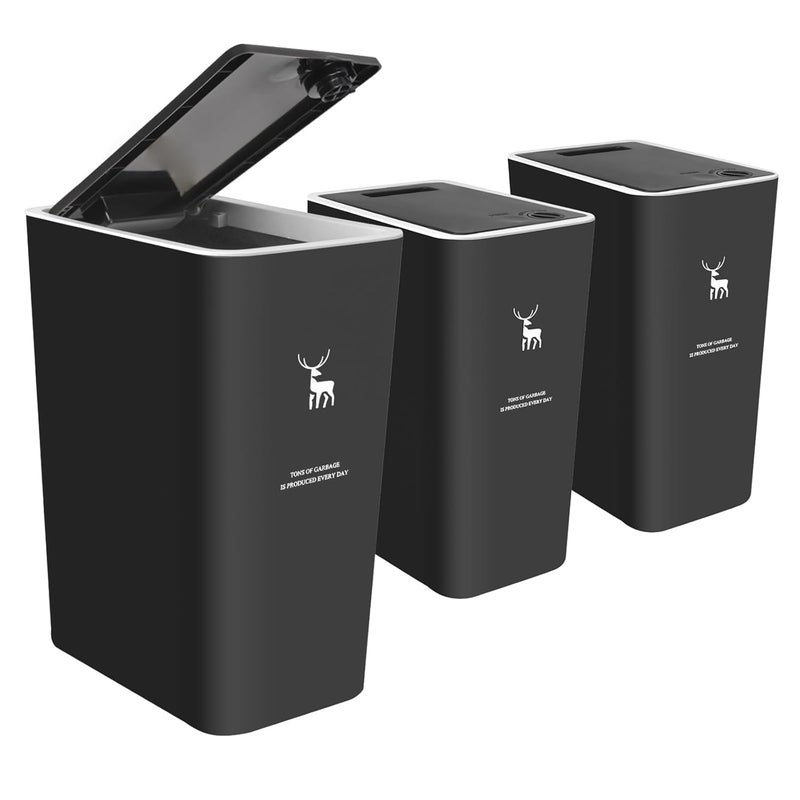 XPIY Plastic Trash Can, 12 Gallon Capacity, Black Color, Easy to Use, Prevents Spills - Image 1